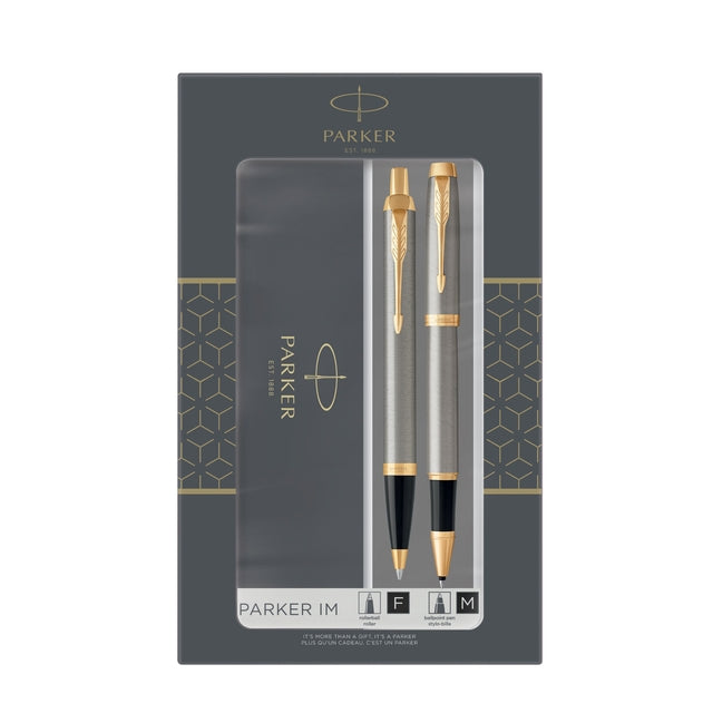 Parker -  Balpen en Rollerpen IM brushed metal GT medium 2 stuks