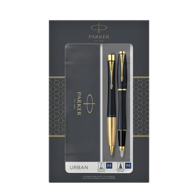 Parker -  Balpen en vulpen Urban matt black GT medium 2 stuks