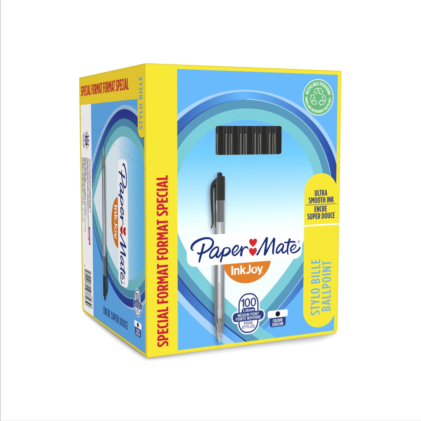 Paper Mate - Stylo à bille Inkjoy 100RT moyen noir pack économique 80+20 offerts