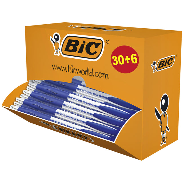 Bic - Stylo bille Atlantis classic grip clic M bleu pack économique 30+6 offerts