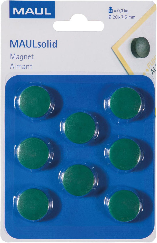 Maul - aimant Solid, 20 mm, force de traction 300 gr, blister de 8 pièces, vert