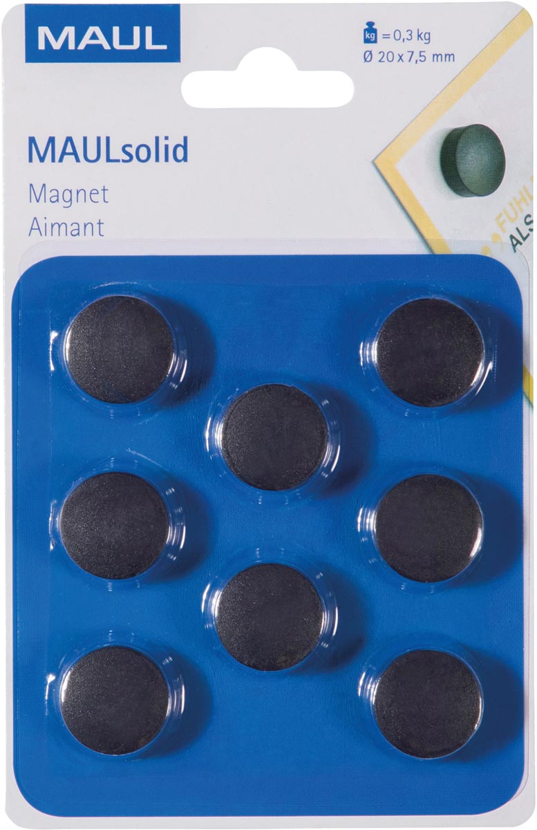 Maul - magneet Solid, 20 mm, trekkracht 300 gr, blister van 8 stuks, zwart