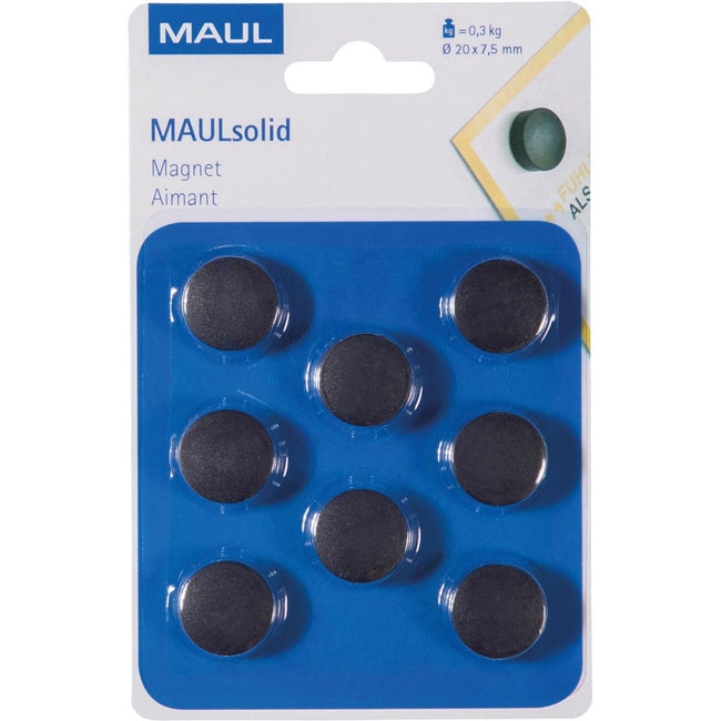 Maul - aimant Solid, 20 mm, force de traction 300 gr, blister de 8 pièces, noir