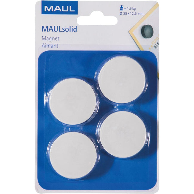 Maul -  magneet Solid, 38 mm, trekkracht 1,5 kg, blister van 4 stuks, wit