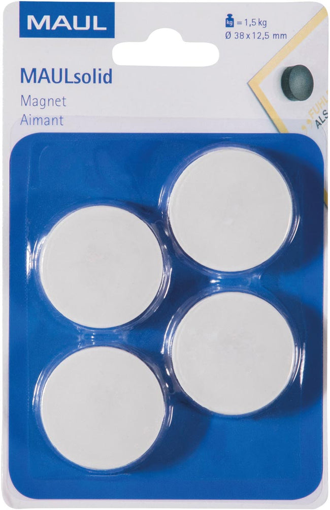 Maul - Magnet Feststoff, 38 mm, Ziehkraft 1,5 kg, Blasen von 4 Teilen, weiß