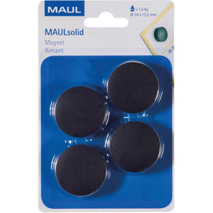 Maul -   magneet Solid, 38 mm, trekkracht 1,5 kg, blister van 4 stuks, zwart