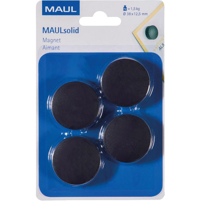 Maul -   magneet Solid, 38 mm, trekkracht 1,5 kg, blister van 4 stuks, zwart