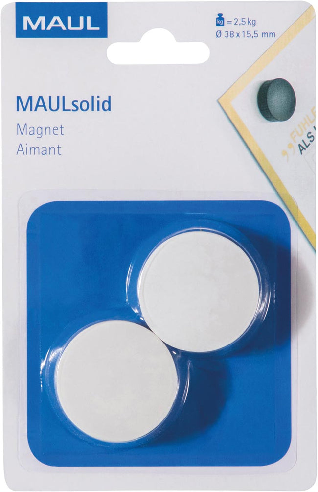 Maul - aimant solide, 38 mm, Tenskkracht 2,5 kg, ampoule de 2 pièces, blanc