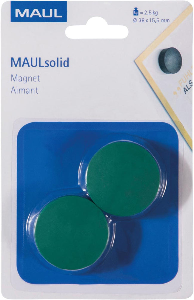 Maul - magneet Solid, 38 mm, trekkracht 2,5 kg, blister van 2 stuks, groen