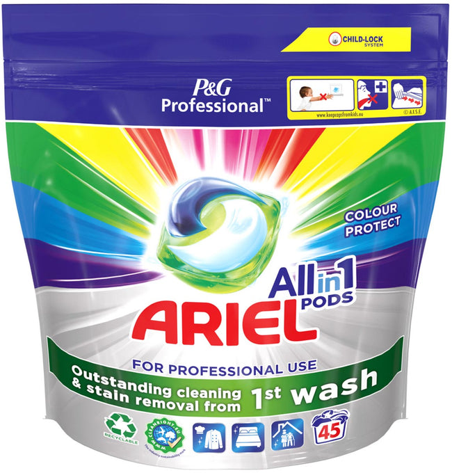 Ariel-professionelle Waschmittel All-in-1-Farbe, Packung von 45 Kapseln