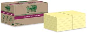 Post-it Super Sticky -  Super Sticky Notes Recycled, 70 vel, ft 47,6 x 47,6 mm, geel, pak van 12 blokken