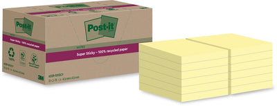 Post-it Super Sticky -  Super Sticky Notes Recycled, 70 vel, ft 47,6 x 47,6 mm, geel, pak van 12 blokken