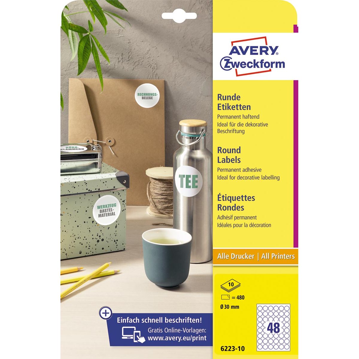 Avery Zweckform -  Etik rond wt perm 30mm 480x