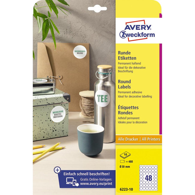 Avery Zweckform -  Etik rond wt perm 30mm 480x