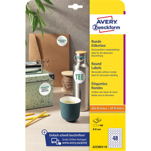 Avery Zweckform -  Zweckform ronde etiketten, diameter 30 mm, wit, afneembaar, 480 etiketten, 10 vellen