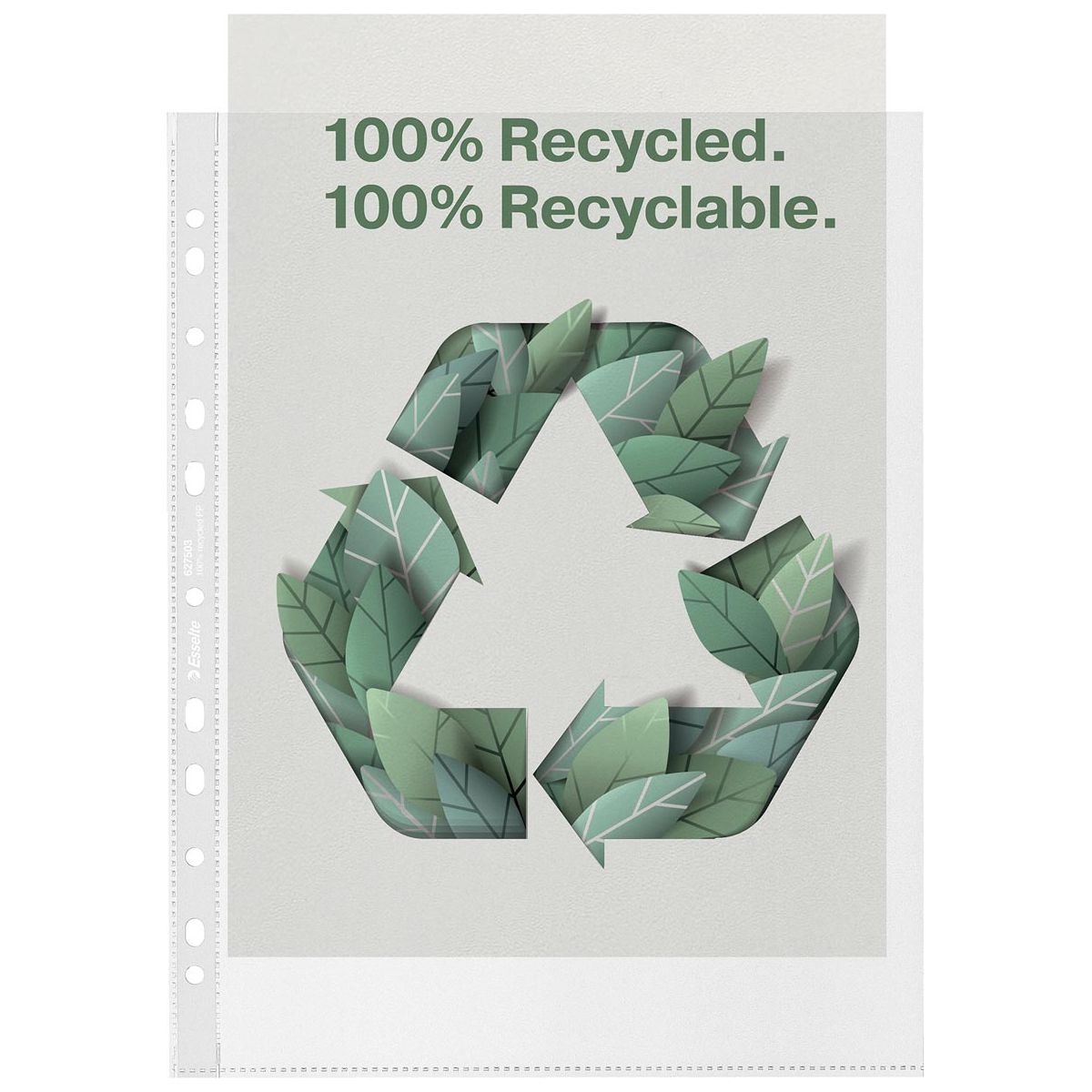 Esselte - premium geperforeerde showtas, 100 % gerecycleerd, ft A4 maxi, 100 micron, pak van 100 stuks