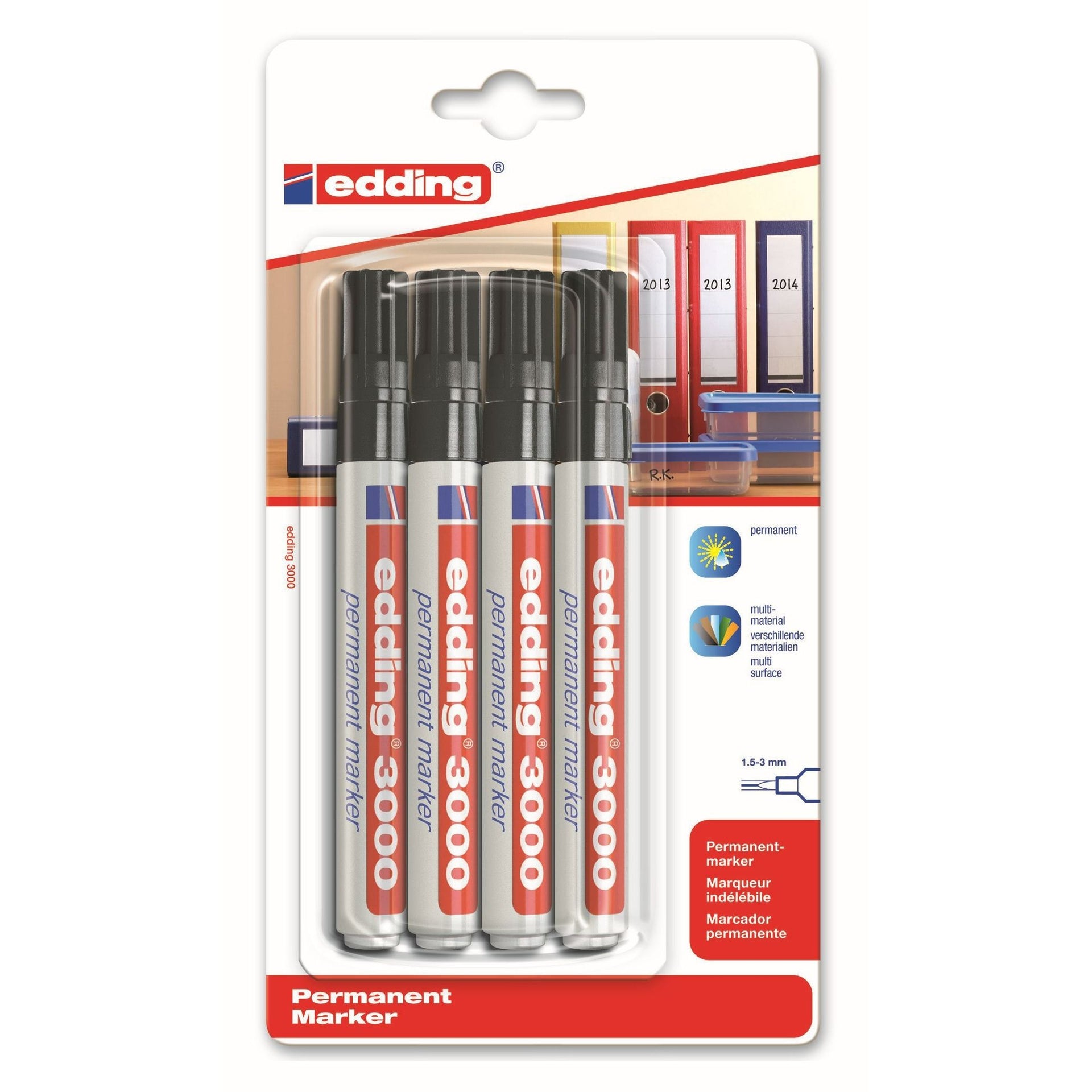 Edding - Feutre 3000 rond 1,5-3mm noir blister de 4 pièces