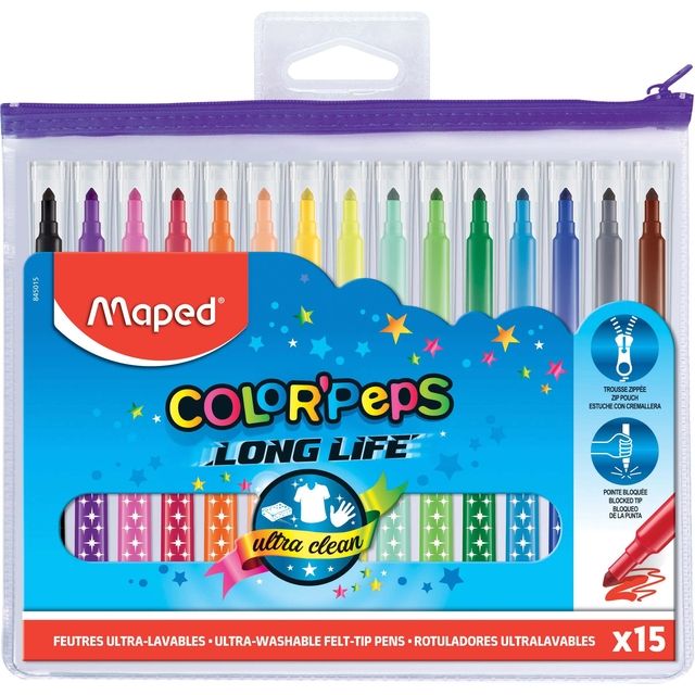 Maped - Feutre Color'Peps Long Life coffret de 15 couleurs