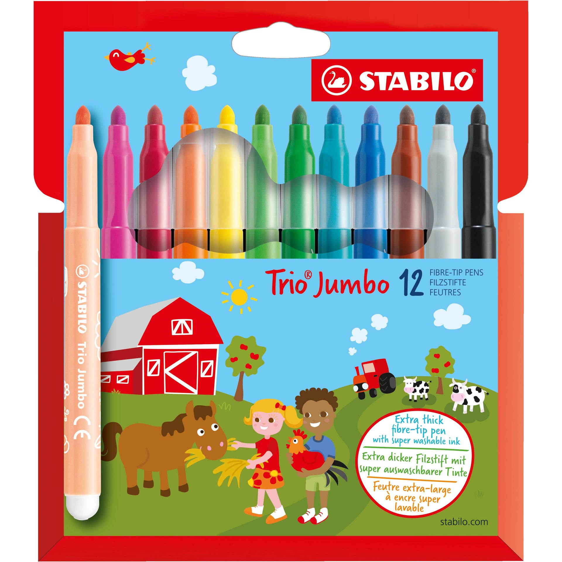 Stabilo -  Trio , viltstift, met extra dikke punt 3.0 mm, etui met 12 kleuren