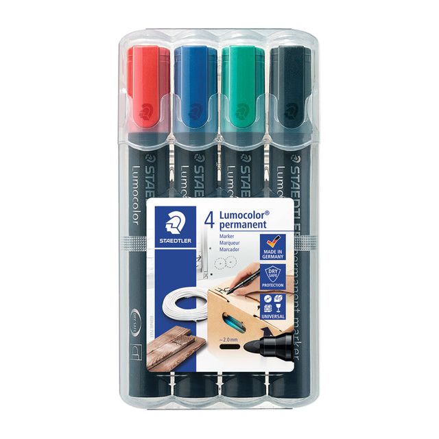 Staedtler - Lumocolor 352, Permanentmarker, Rundpunkt, 2 mm, 4 -Stück -Gehäuse in verschiedenen Farben