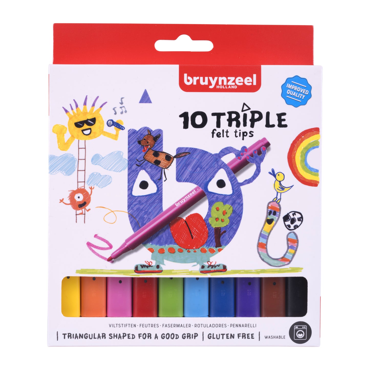 Bruynzeel - Filzstift Kids Dreierset mit 10 Farben | 6 Stück