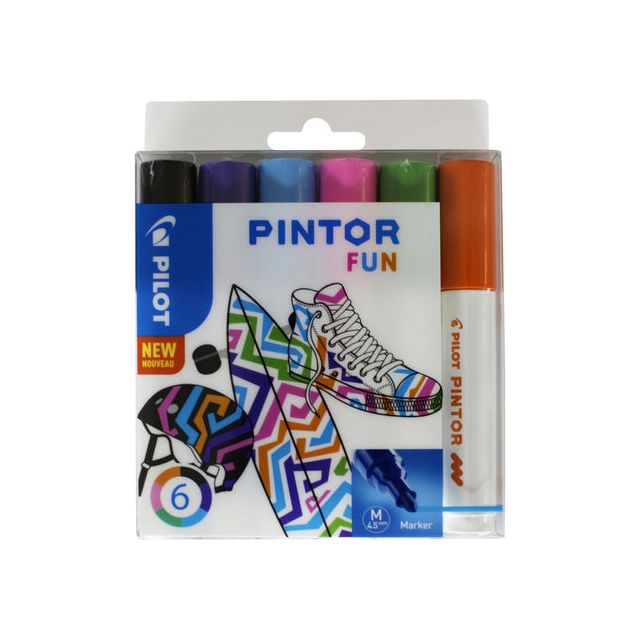 Pilote - marqueur de crétiv Pinor, moyen, ampoule de 6 pièces en couleurs assorties