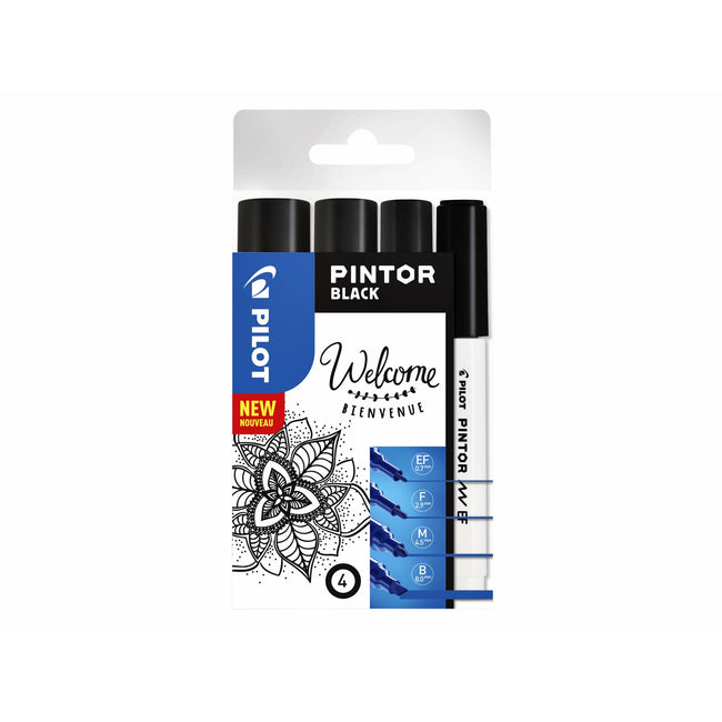 Pilot - Paint Pen Pintor verschiedene Breiten, schwarz, Karton mit 4 Stück
