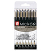 Sakura - Fineliner Pigma Micron cul + stylo pinceau noir | 6 pièces