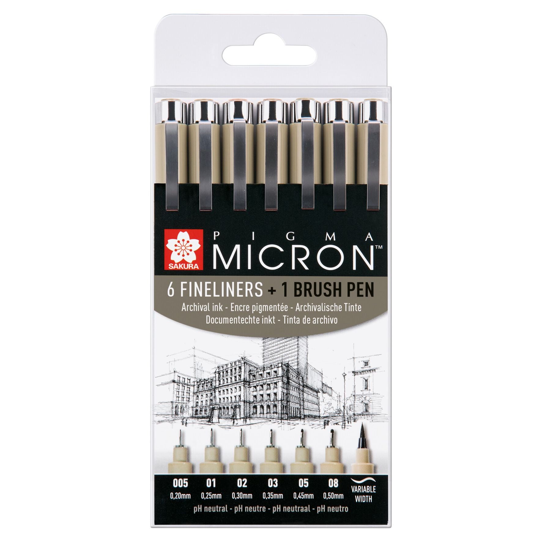 Sakura -  Fineliner pigma micron 6 stuks met brushpen