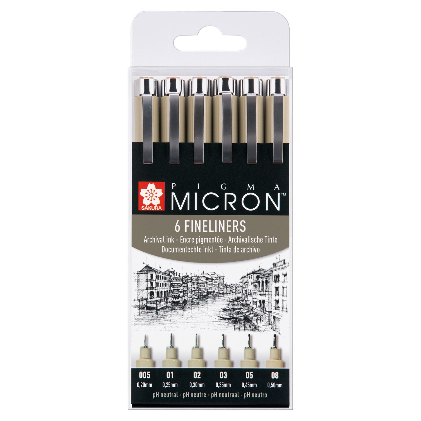 Sakura -  Fineliner pigma micron 6 breedtes zwart | 6 stuks