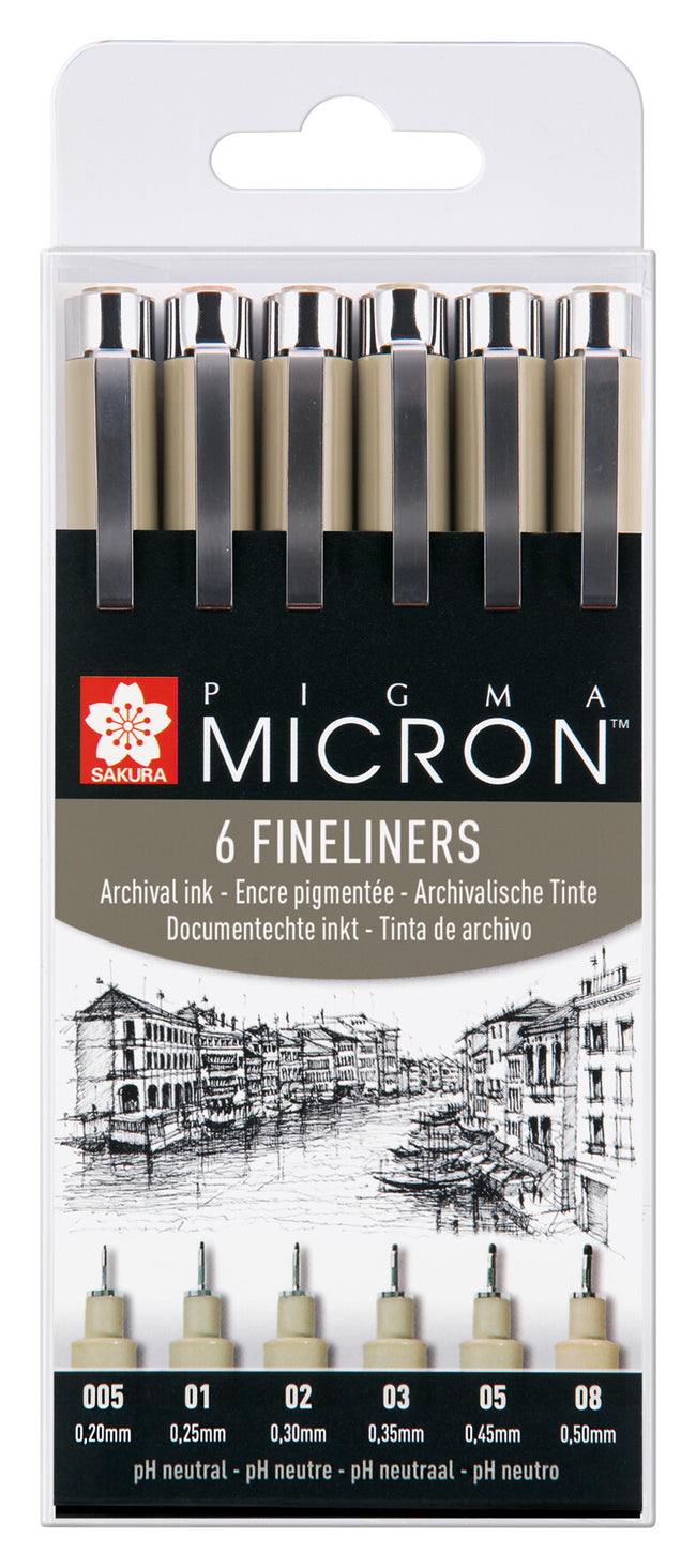 Sakura - Fineliner pigma micron set 6 pièces noir