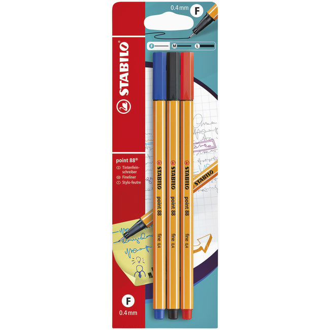 Stabilo - Fineliner point 88/3 blister fin assorti de 3 pièces