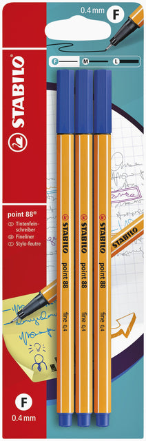 Stabilo - Fineliner Point 88/41 F Blue 3st | 10 pièces