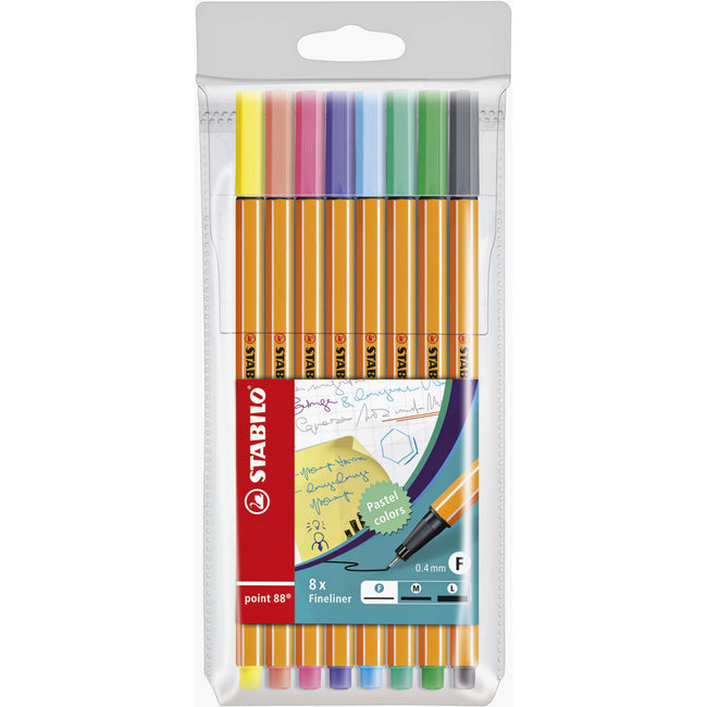 Stabilo -  point 88, fineliner 0.4 mm, pastel etui 8 kleuren