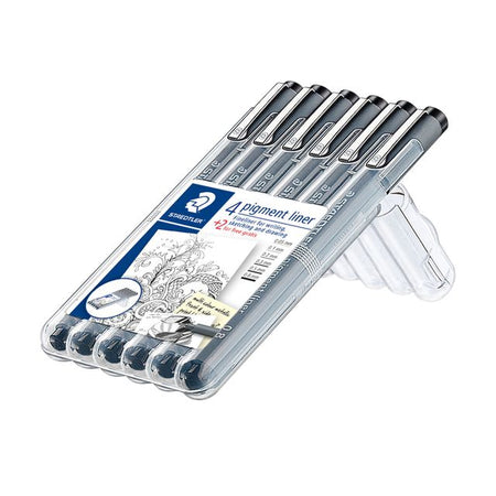 Staedtler - Fineliner Pigment 308 noir set 4+2 gratuit | 16 pièces