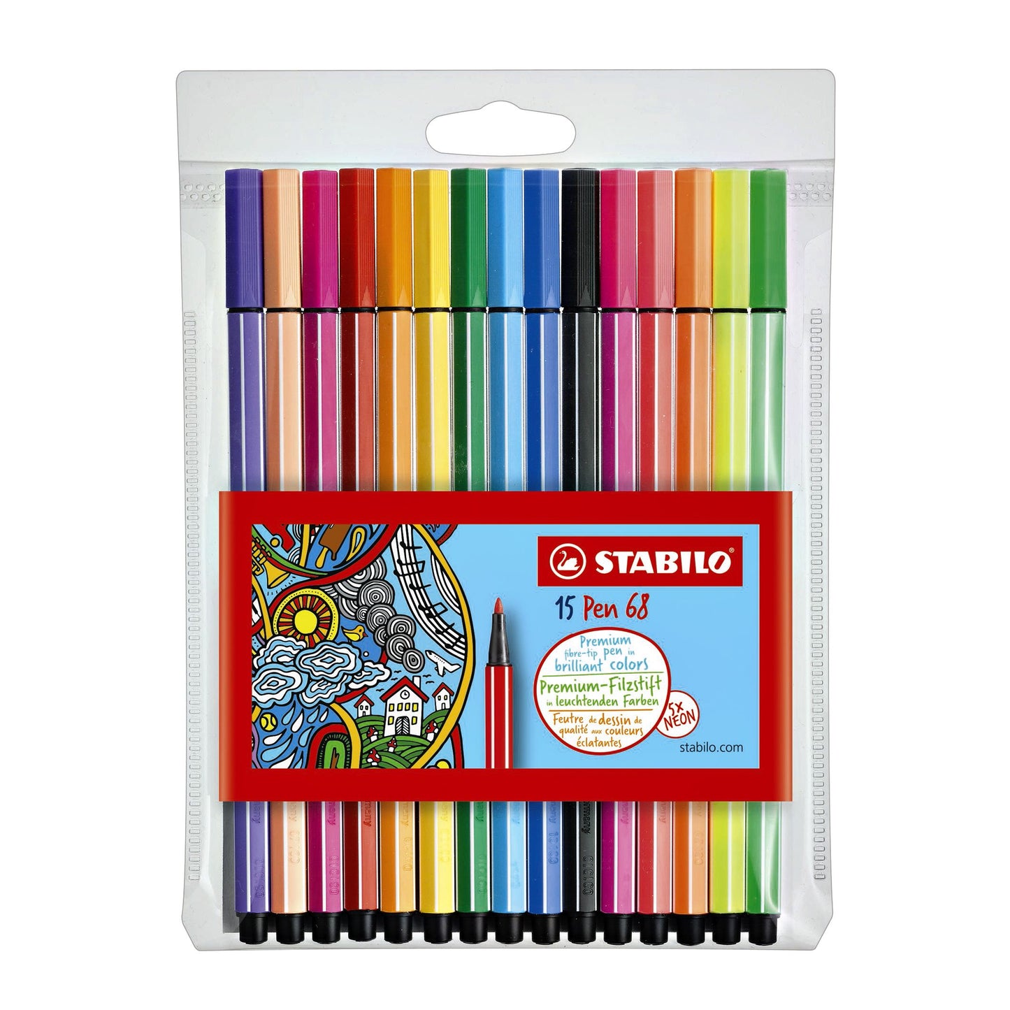 Stabilo -  Pen 68, premium viltstift, etui met 15 kleuren