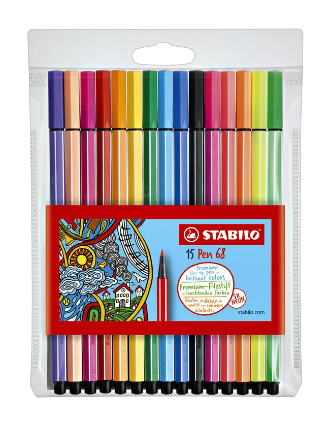 Stabilo - Feutre 68/15 moyen étui assorti de 10+5 couleurs fluo | 10 pièces