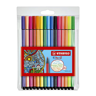 Stabilo - Feutre 68/15 moyen étui assorti de 10+5 couleurs fluo | 10 pièces