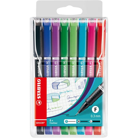 Stabilo -  SENSOR, Fineliner, Fijn 0.3 mm, Met Meeverende Schrijfpunt, Etui Met 8 Kleuren
