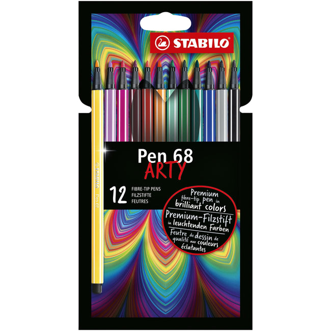 STABILO - Filzstift 68/12 Arty Medium, sortiert, Etui mit 12 Stück