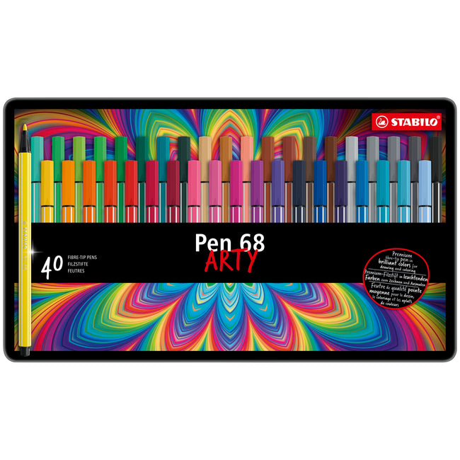 Stabilo -  Pen 68, premium viltstift, metalen etui met 40 kleuren