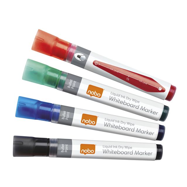 Nobo - Whiteboardmarker Flüssigtinte rund sortiert 3mm 4St