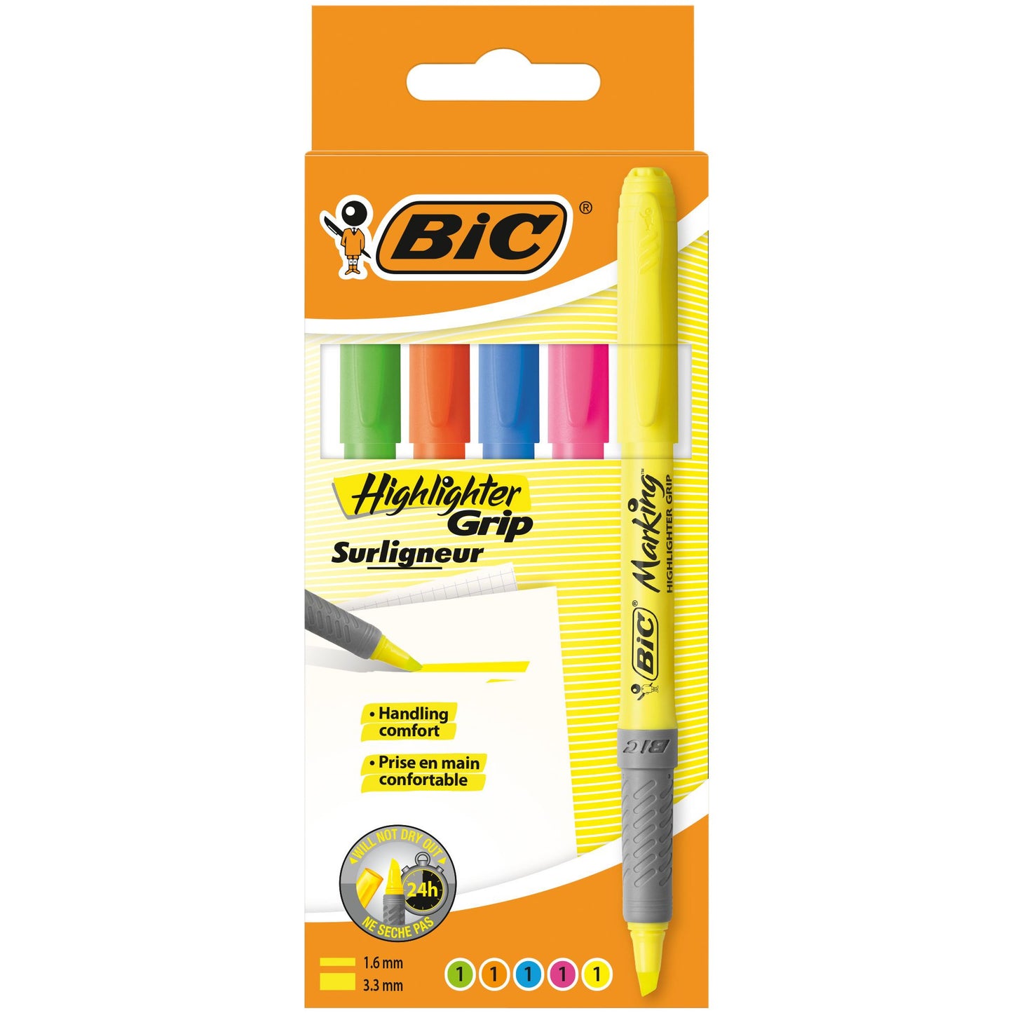Bic -  Markeerstift grip assorti etui à 5 stuks