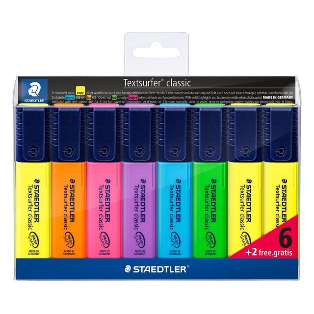 Staedtler -  Markeerstift 364 Textsurfer set à 6 stuks assorti + 2 geel gratis