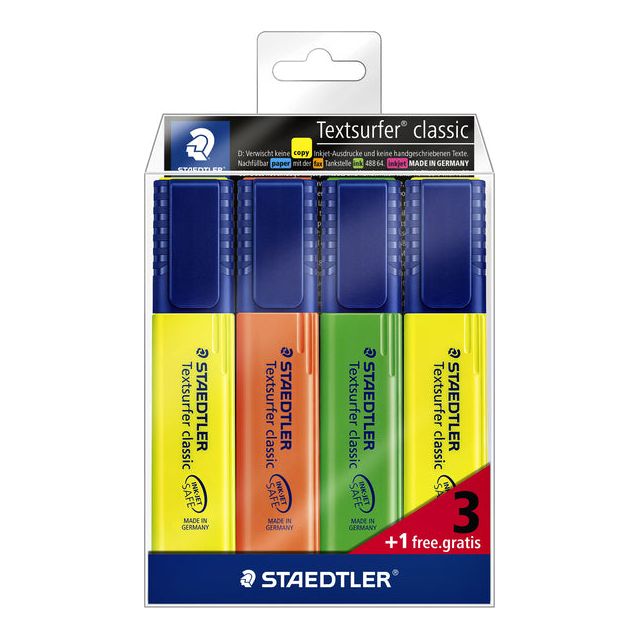 Staedtler - markeerstift Textsurfer Classic, etui 3 + 1 gratis