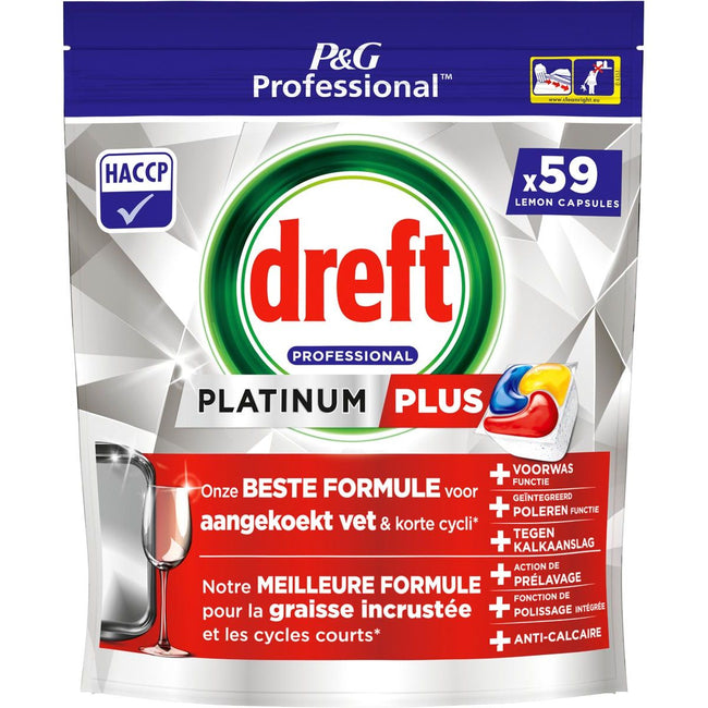 Dreft - Tablettes pour lave-vaisselle Platinum Plus Citron, paquet de 59 capsules