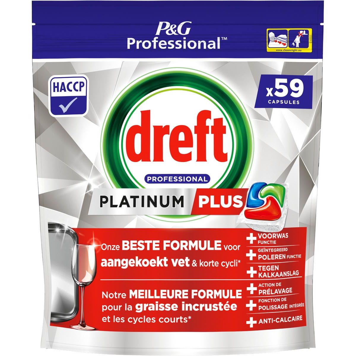 Dreft - vaatwasmiddel Platinum Plus Regular, pak van 59 capsules