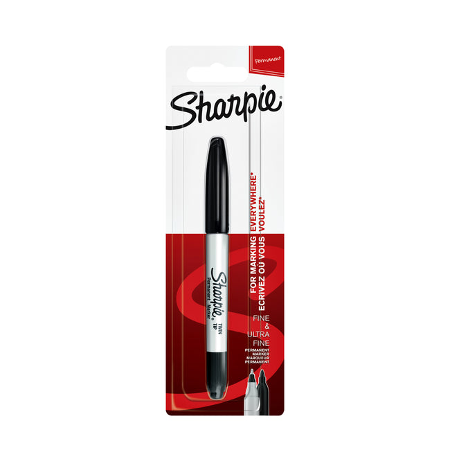 Sharpie – Filzstift, dh rund, Doppelspitze, ultrafein, F, schwarz, Blister mit 1 Stück