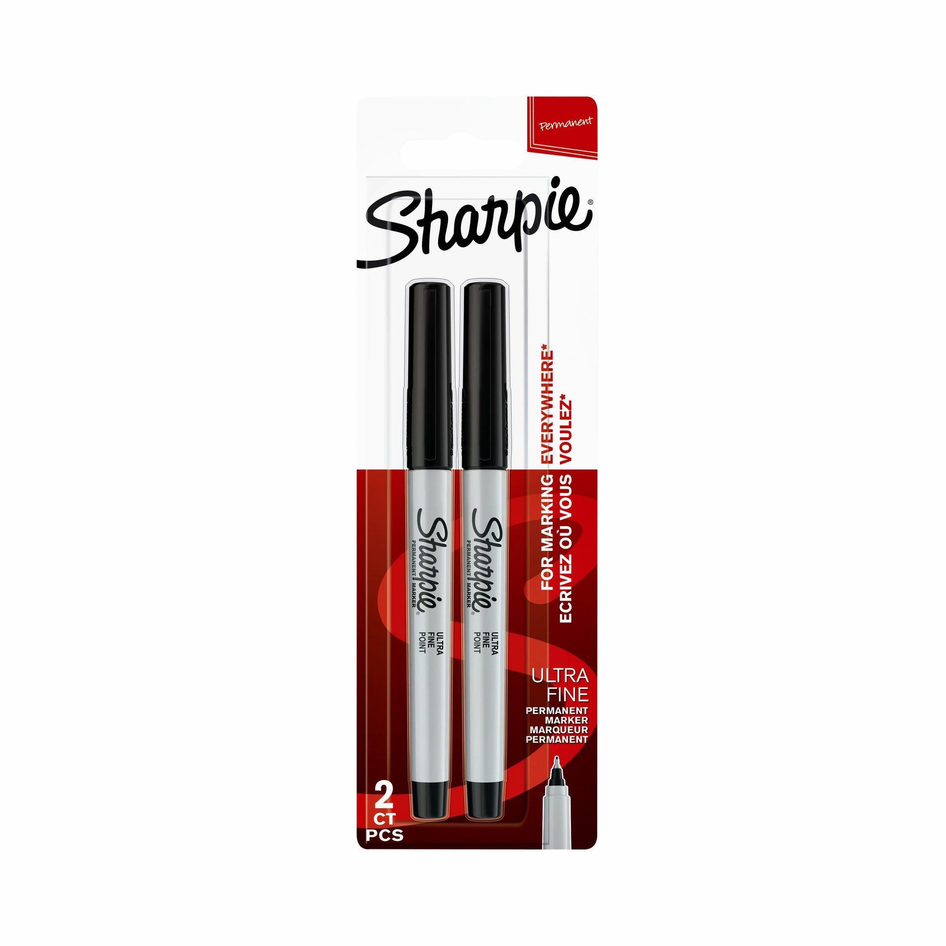 Sharpie - Feutre c'est-à-dire rond ultra fin noir blister de 2 pièces