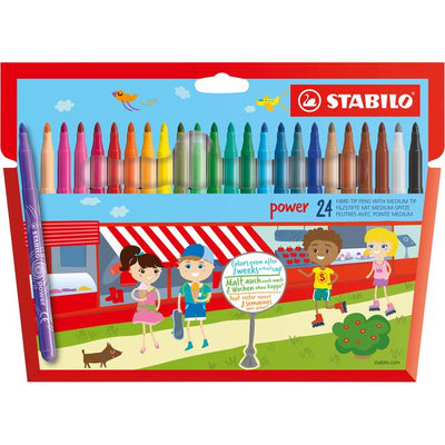 Stabilo -  power, viltstift, tot 8 weken zonder dop, etui met 24 kleuren